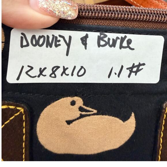 Dooney & Bourke Navy Canvas Tote Bag with Beige Duck Print and Brown Trim EUC - Picture 10 of 10